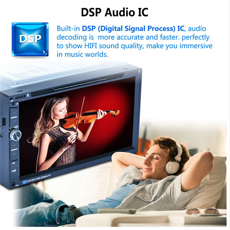 F6323B 7 дюймов 2DIN DVD Автомобильный Радио медиаплеер BT/FM/AM/RDS радио тюнер DSP аудио IC