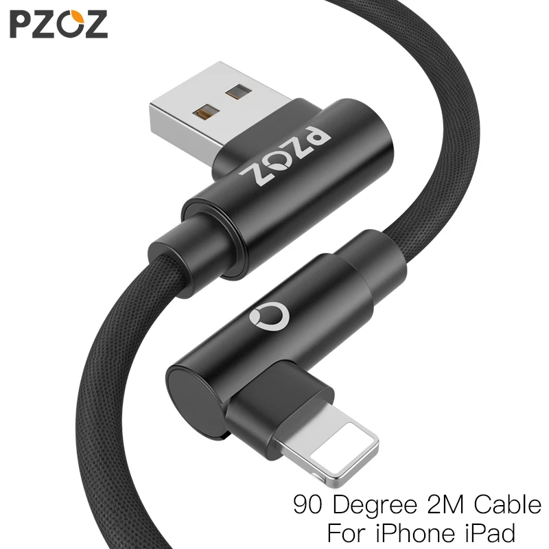 PZOZ 2 м для iphone XS MAX Xr X 7 6 usb Кабель 90 градусов провод для быстрой зарядки 8 pin кабель для передачи данных для мобильных телефонов Зарядное устройство адаптер Кабели
