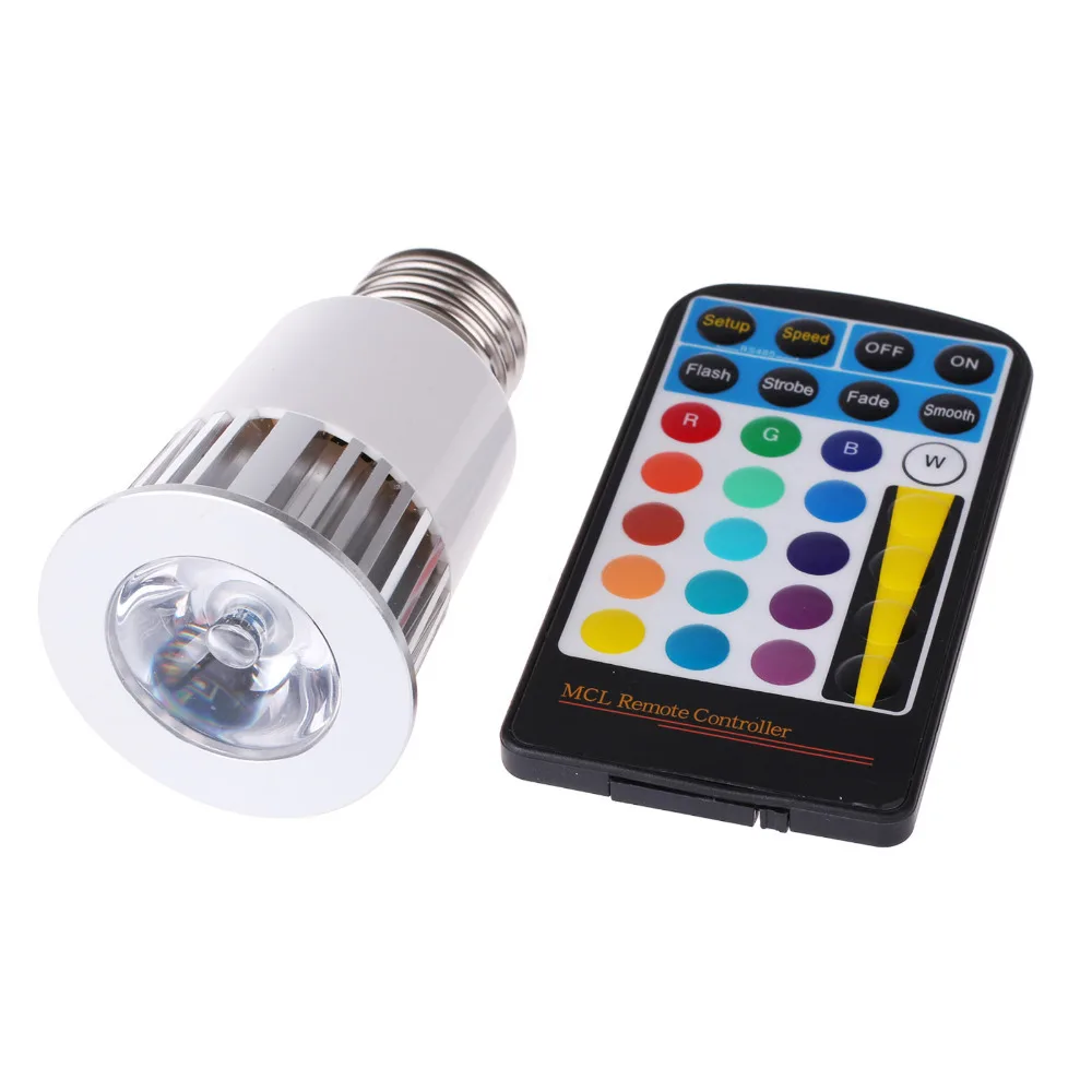 Высокая Мощность RGB светодиодный свет 5 W E27 16 Цвета 4 Режим фонарик затемнения прожектор, лампа с памятью Функция