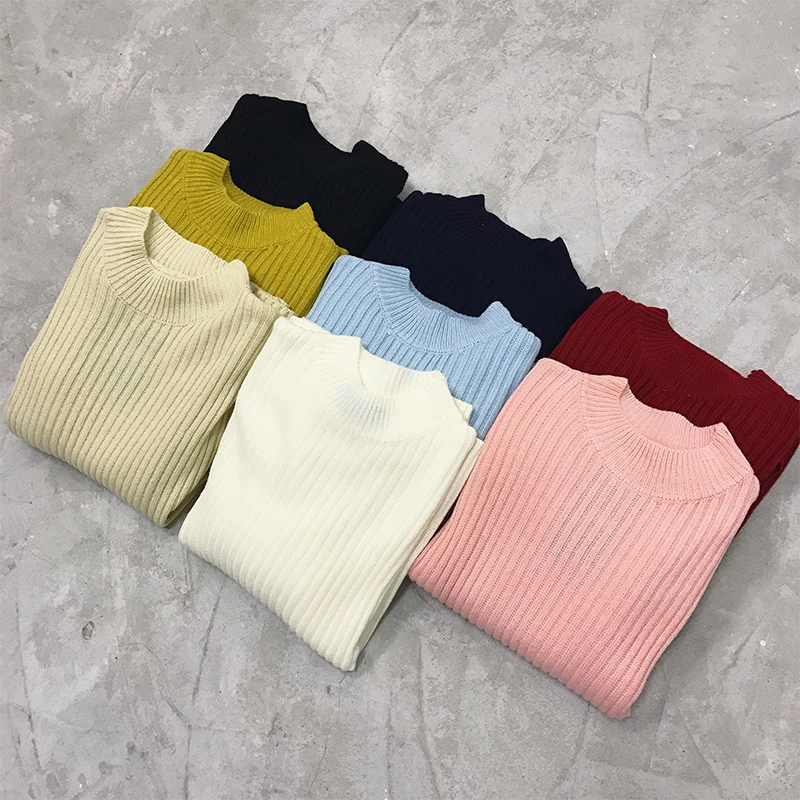 Half Turtleneck Women Sweater Jumper Autumn Winter Burgundy Soft Thin Knitted Pullover Ribbed Long Sleeve Basic | Женская одежда