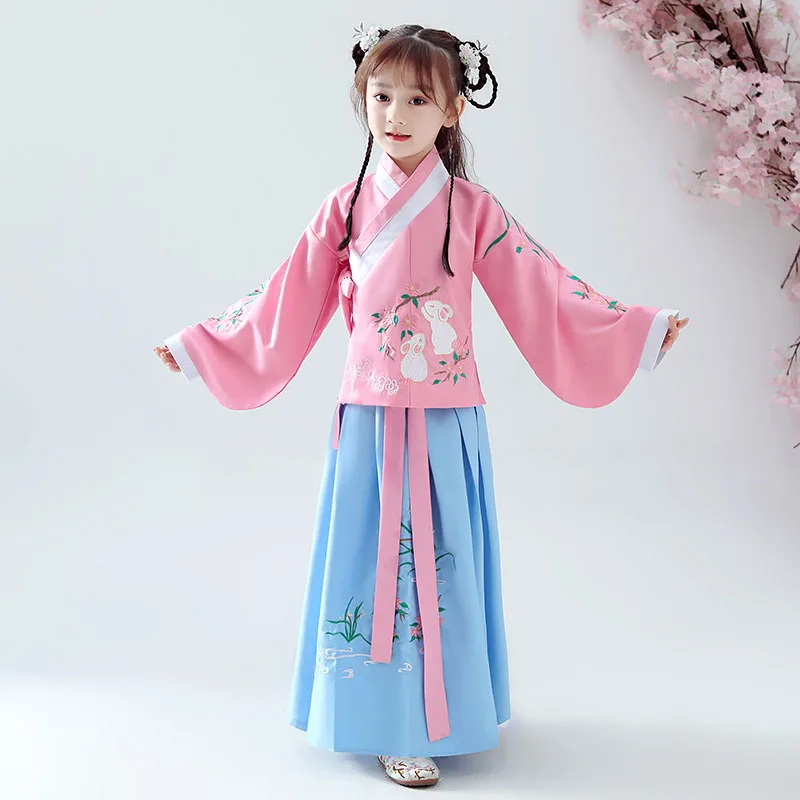 Hanfu костюмы для девочек в китайском стиле костюм Тан Китайская древняя и традиционная одежда народное танцевальное платье DQL570