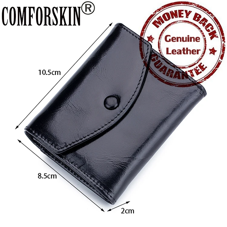 COMFORSKIN короткие Для женщин кошельки натуральная масло воском кожи женская обувь на молнии кошелек, портфель, женская обувь фирменного дизайна складывающийся втрое бумажник портмоне