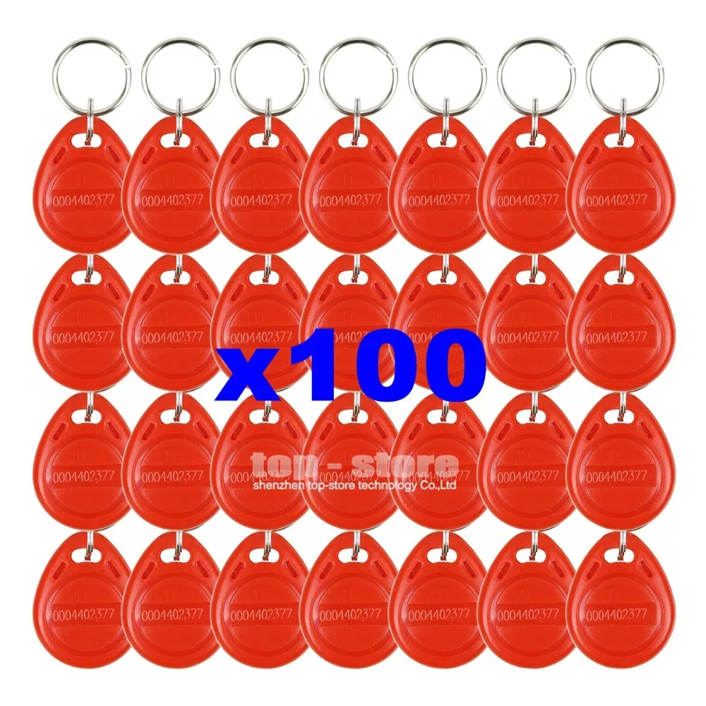 DIYSECUR 100pcs 125Khz RFID Card Key fobs Key Chian For Access Control System Kit RFID Reader Use Red
