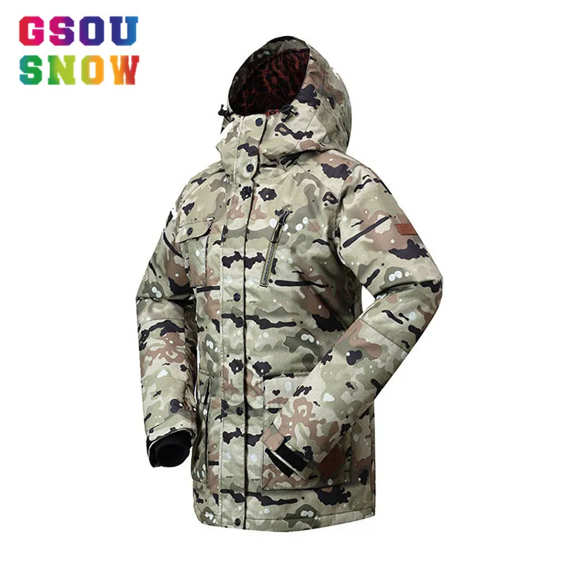 GSOU зимняя Лыжная куртка для женщин водонепроницаемая с капюшоном катания на