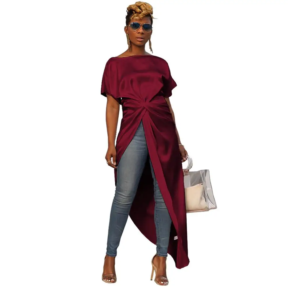 Slash шеи женское летнее Повседневное платье 2019 одноцветная рубашка с коротким