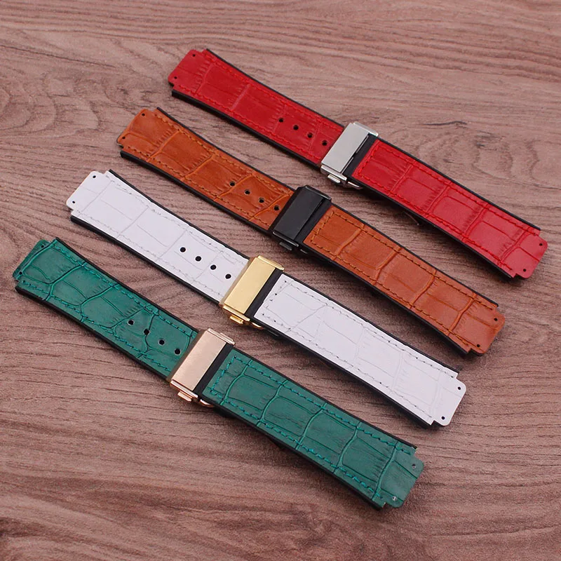 Watch Accessories Leather strap for Hublot 25mm*mm 19mm leather rubber silicone strap butterfly buckle ladies watch strap