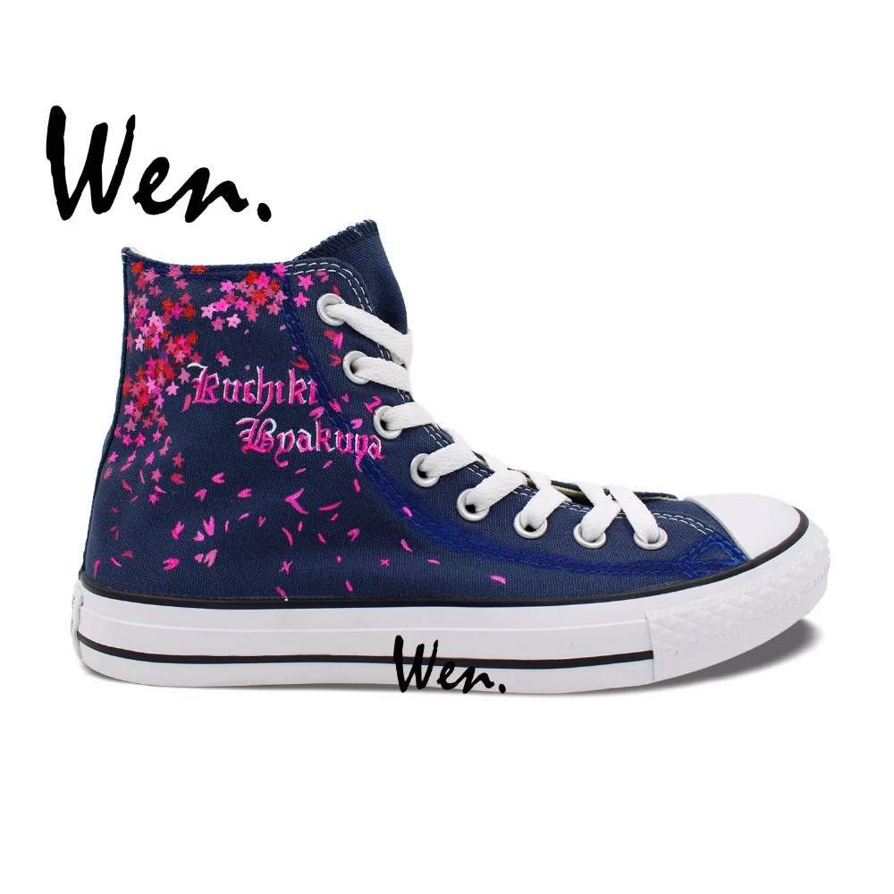 Wen Anime Hand Painted Shoes Design Custom Bleach Byakuya Kuchiki Christmas Gifts High Top Men Women's Canvas Sneakers | Спорт и