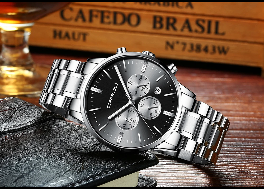 Relojes часы из нержавеющей стали мужские CRRJU лучший бренд класса люкс Бизнес Кварцевые часы мужские водонепроницаемые часы horloges mannen