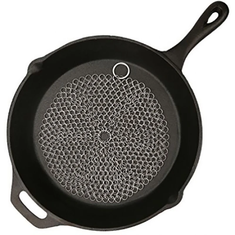 

Stainless Steel Rust Proof Chainmail Scrubber Cast Iron Pan Cookware Cleaner