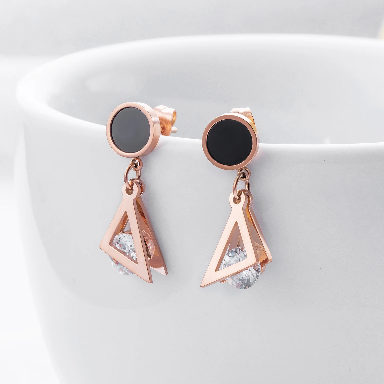 Треугольники AAA кубического циркония серьги для Для женщин розовое золото Мода