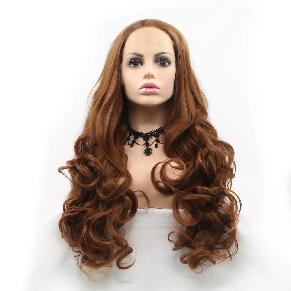 Long Color Wig Wavy High Temperature Fiber Free Part 28 Inch 150% Heavy Density Lace Front Synthetic Wigs Venvee |