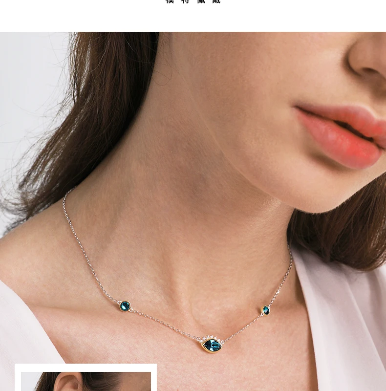 LEKANI, классический дьявол глаз с кристаллами от Swarovski, роскошная цепочка на ключицу, 925 пробы, серебряные ожерелья, Женские Ювелирные изделия, подарок