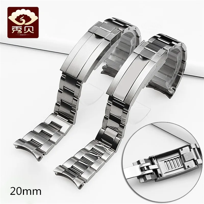 Ремешок для часов нержавеющая сталь 316L серебряный с регулируемой застежкой 20 мм