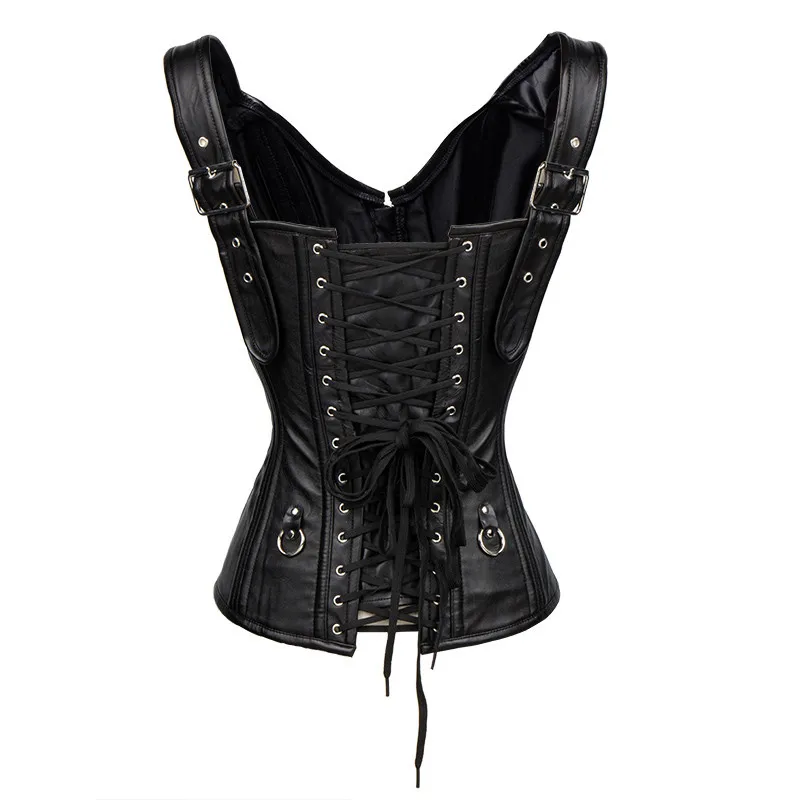 Топ-корсет из искусственной кожи Плечевой Ремень корсетные черная молния сбоку