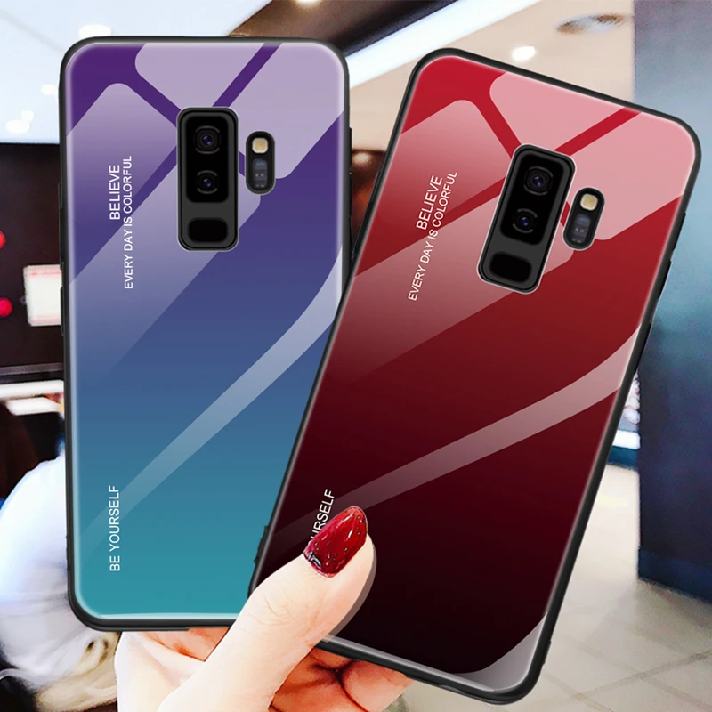 OLLIVAN For Samsung Galaxy J6 2018 Case Cover Mirror Gradient Tempered Glass Phone A6 A8 A9 A7 A750 |