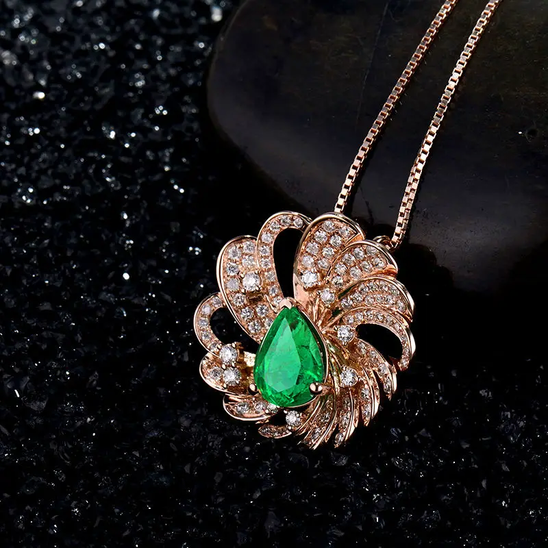 Женская подвеска из розового золота 18 карат LOVERJEWELRY натурального изумруда в форме