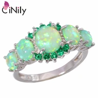 cinily authentic 925 sterling silver created green fire opal green quartz wholesale hot for women jewelry ring size 7 8 sr005
