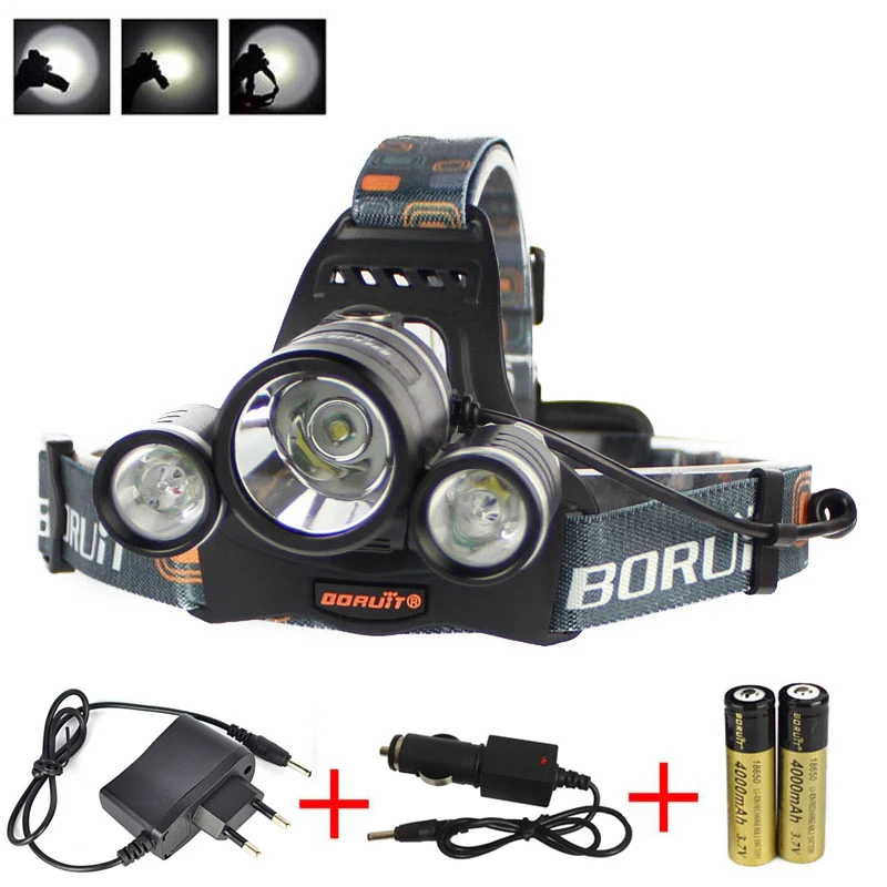 

Boruit 6000LM 3x XML T6 LED Stirnlampe Kopflampe Taschenlampe 18650 USB lampe EU