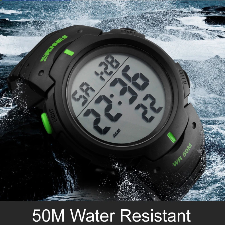 Спортивные часы мужские цифровой Секундомер Будильник 50 м Водонепроницаемый