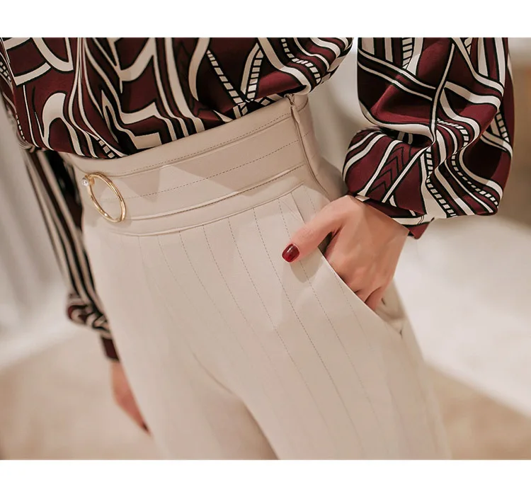 

Fashion suit female summer New autumn casual Printed shirt top+slim waist pants two-piece suit women OL Busines suit women