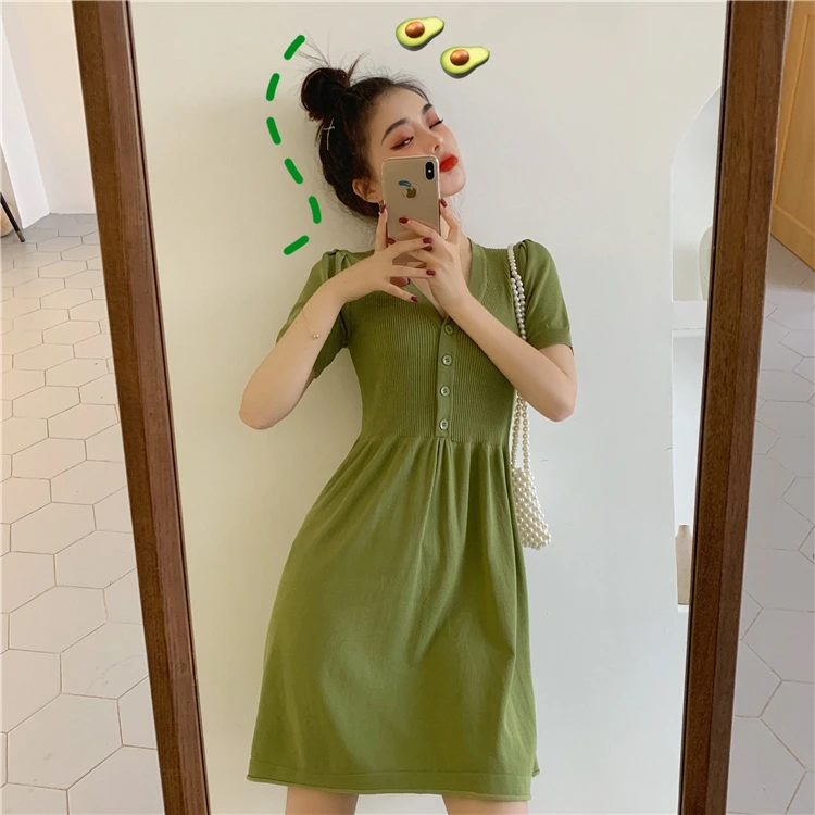 Милое летнее платье с v образным вырезом новое корейское высокой талией женская