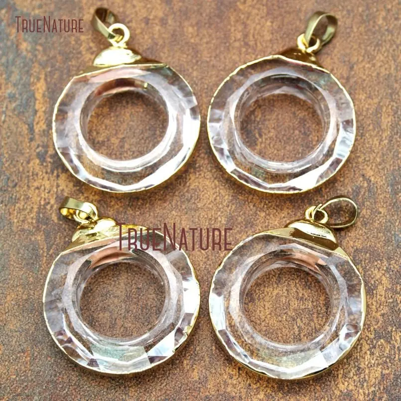 

10Pcs Wholesale Gold Color Faceted Hoop Glass Crystal Pendant Approx 30mm PM14700