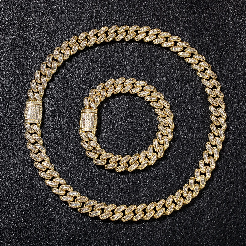 В Стиле Хип-хоп, 1 комплект, серебро, Bling Iced Out, квадратный циркон, кубинские, полностью AAA, проложенные Стразы, мужское ожерелье, медный браслет для мужчин, ювелирные изделия