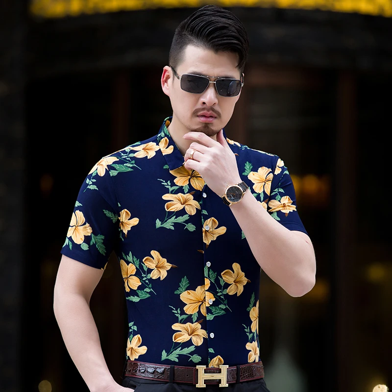 Лидер продаж мужская одежда с цветочным принтом Новое поступление 2017 летние