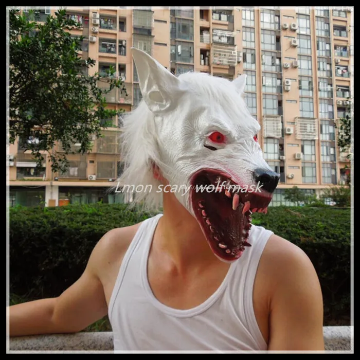 Free shipping New Halloween Scary Horror White Wolf Head Mask Party Animal Red Eye Maw Face | Дом и сад