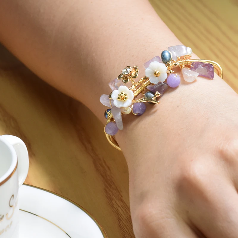 

GLSEEVO Natural Fresh Water Baroque Pearl Bracelet For Women Shell Flower Bracelets & Bangle Fine Jewelry Bracciali GB0051