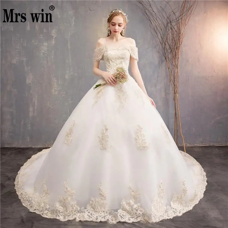 Robe De Mariee Grande Tail 2019 Новые Элегантные платья принцессы с открытыми плечами Vestido Novias