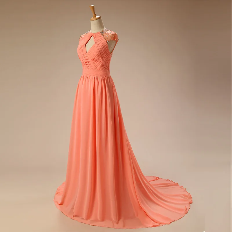 JaneVini 2019 Elegant Beaded Long Chiffon Bridesmaid Dresses A Line Pleats Sexy Backless Plus Size Formal Prom Gowns Court Train | Свадьбы и