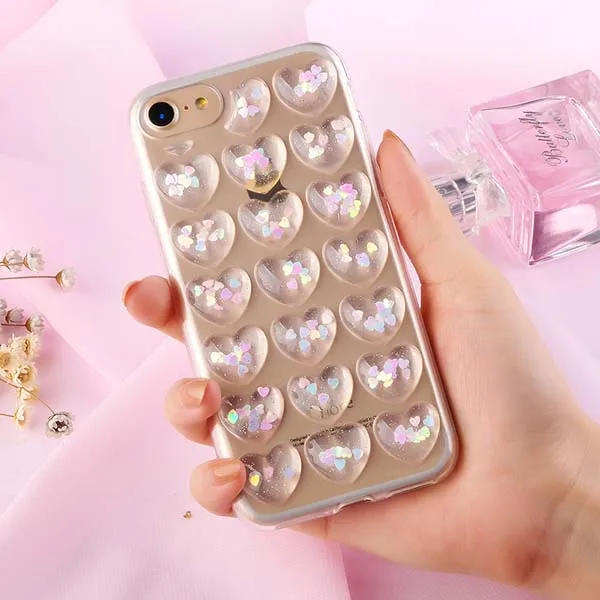 Pink Блестящий 3D чехол для телефона с сердечком для iPhone X, 8, 7, 6, 6s Plus, чехол, блестящий прозрачный мягкий ТПУ чехол s для Galaxy S8, S9 Plus - Цвет: Pink