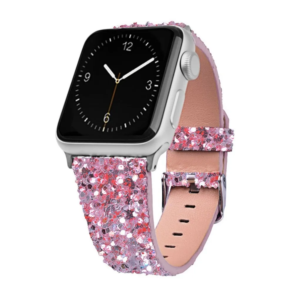 Для наручных часов Apple Watch 38/42/40/44 мм с сияющими блестками Замена кожаный браслет для наручных часов Apple Watch серии 5 4 3 2 1 ремешок