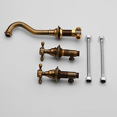 

Antique Wall Mounted Faucet With Two Handle Bath Basin Mixer Taps Double Handle Wall Bathroom Sink Faucets Hot & Cold Tap ML098