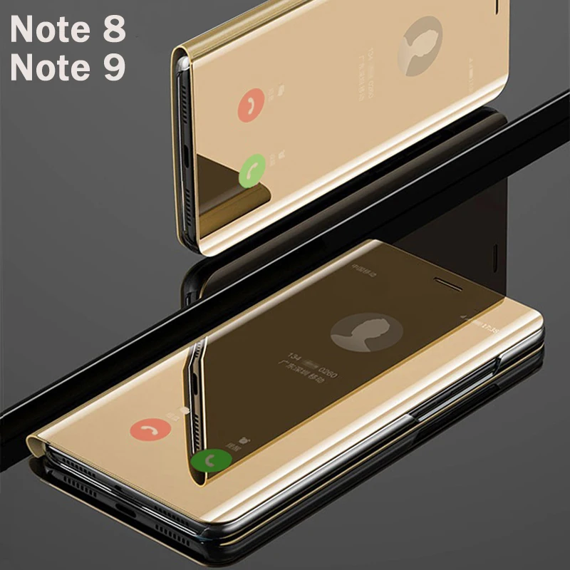 Флип чехол для смартфона с зеркальным покрытием Samsung galaxy Note 9 Note9 Note8 8 жесткие