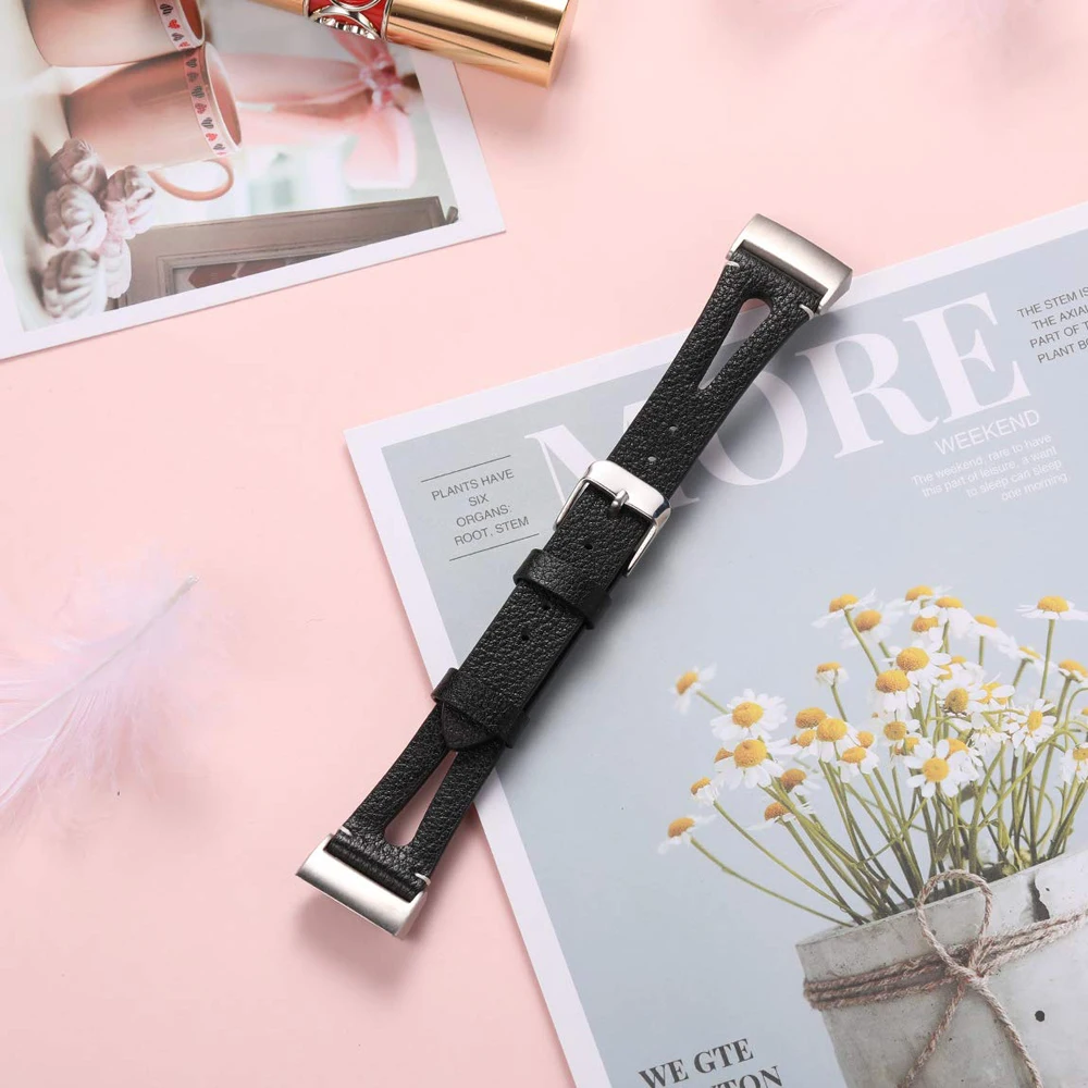 Genuine Leather Band Replacement for Fitbit Charge 3 SE Black Wrist Strap Watch For Fibit Small Large | Электроника