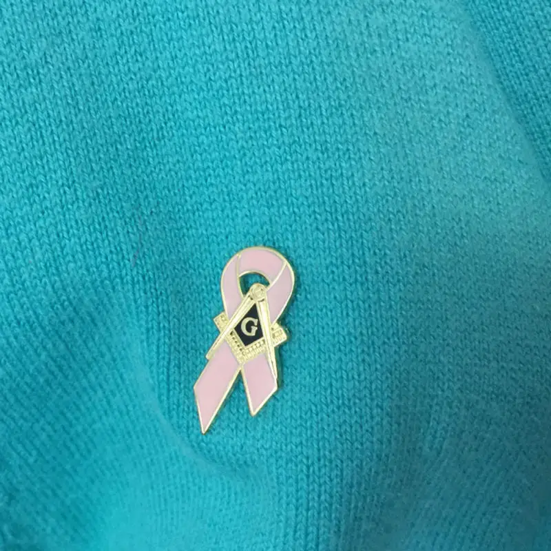 

2pcs 1'' Masonic Awareness of Breast Cancer Enamel Brooch Pins Badge Master Mason Lapel Pin With Square and Compass G