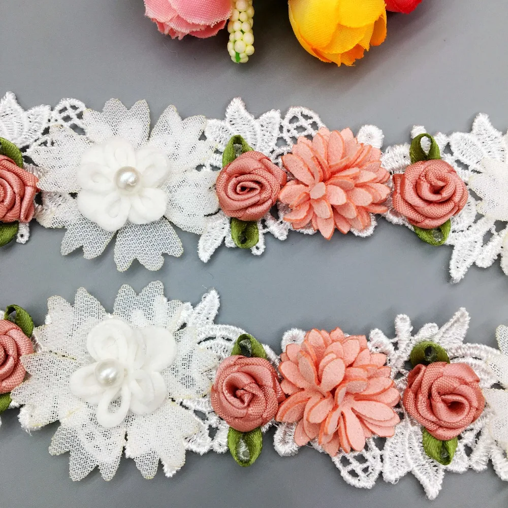 10X винтажные белые и розовые кожаные лепестки роза кружевная отделка тканевая