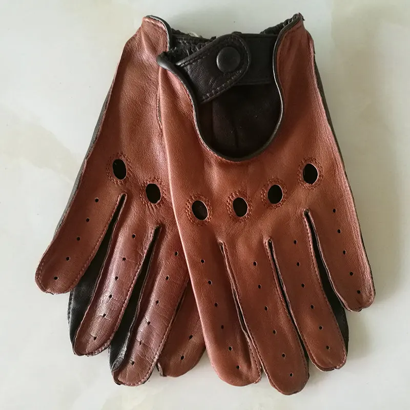 brown sand Новейшие мужские перчатки из натуральной кожи, тонкие дышащие Нескользящие локомотивные перчатки из овечьей кожи для вождения, мужские M023W-4 - Цвет: brown sand