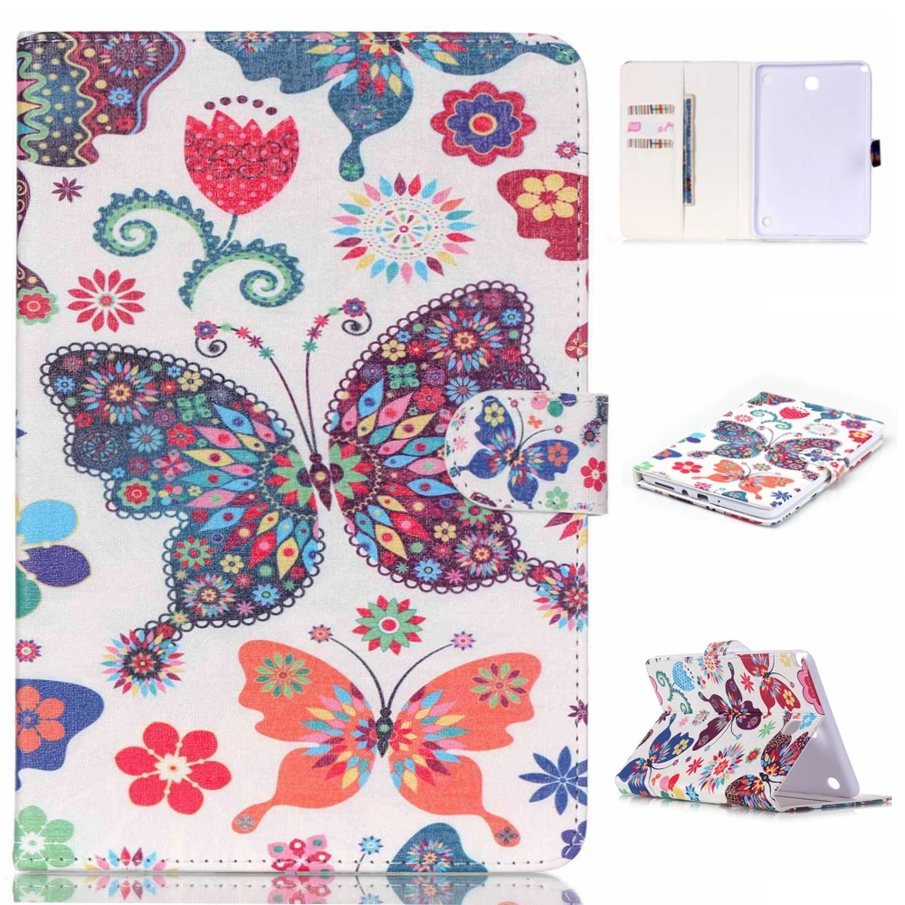 Ультратонкий чехол книжка из искусственной кожи с изображением бабочек и цветов