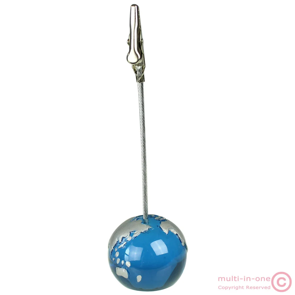 

Earth Base Alligator Wire Photo Clip,Memo Card Holder,Globe Stand Message Note Clamp,Enviromental Caring Gift,Blue&Silver