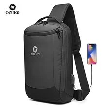 OZUKO Новая мужская нагрудная сумка с зарядкой через usb, водоотталкивающая сумка через плечо, Мужская Большая вместительная сумка на плечо, Короткие дорожные сумки-мессенджеры