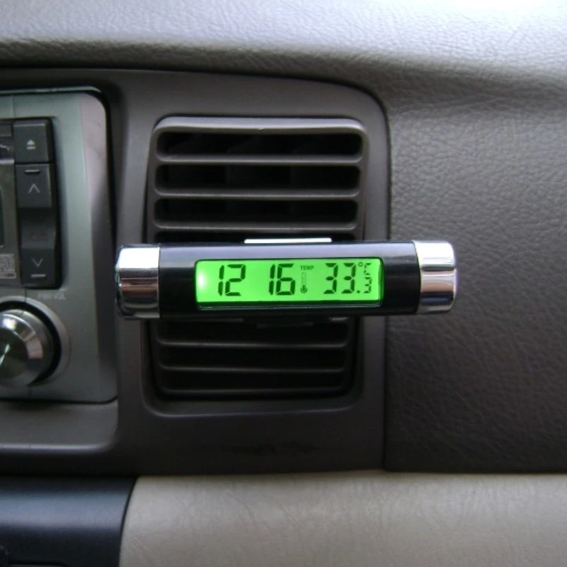 

2in1 Car Auto Thermometer Clock Calendar LCD Display Clip-on Digital Blue Green Orange Backlight Automotive Temperature Meter