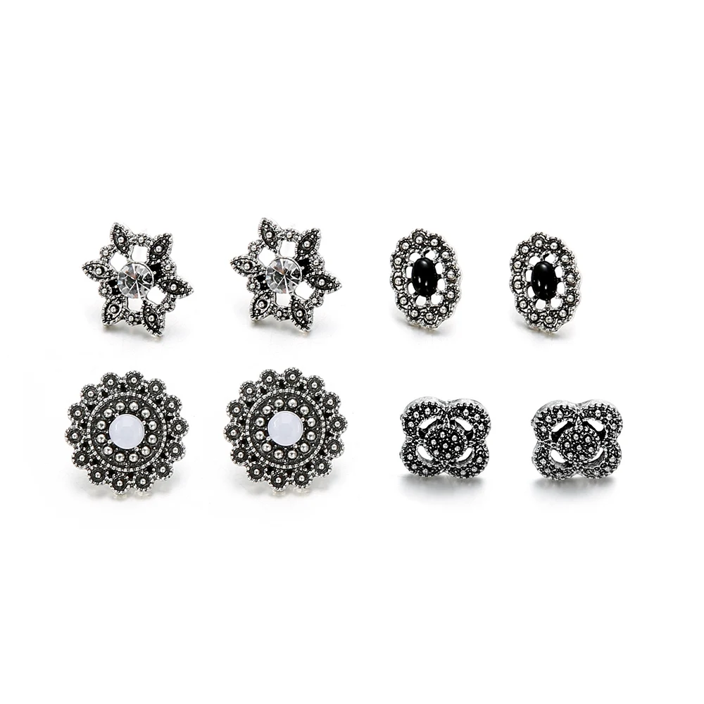 Бохо 4 пары ослепительный опал Крист цветок Комплект сережек для женщин мужчин