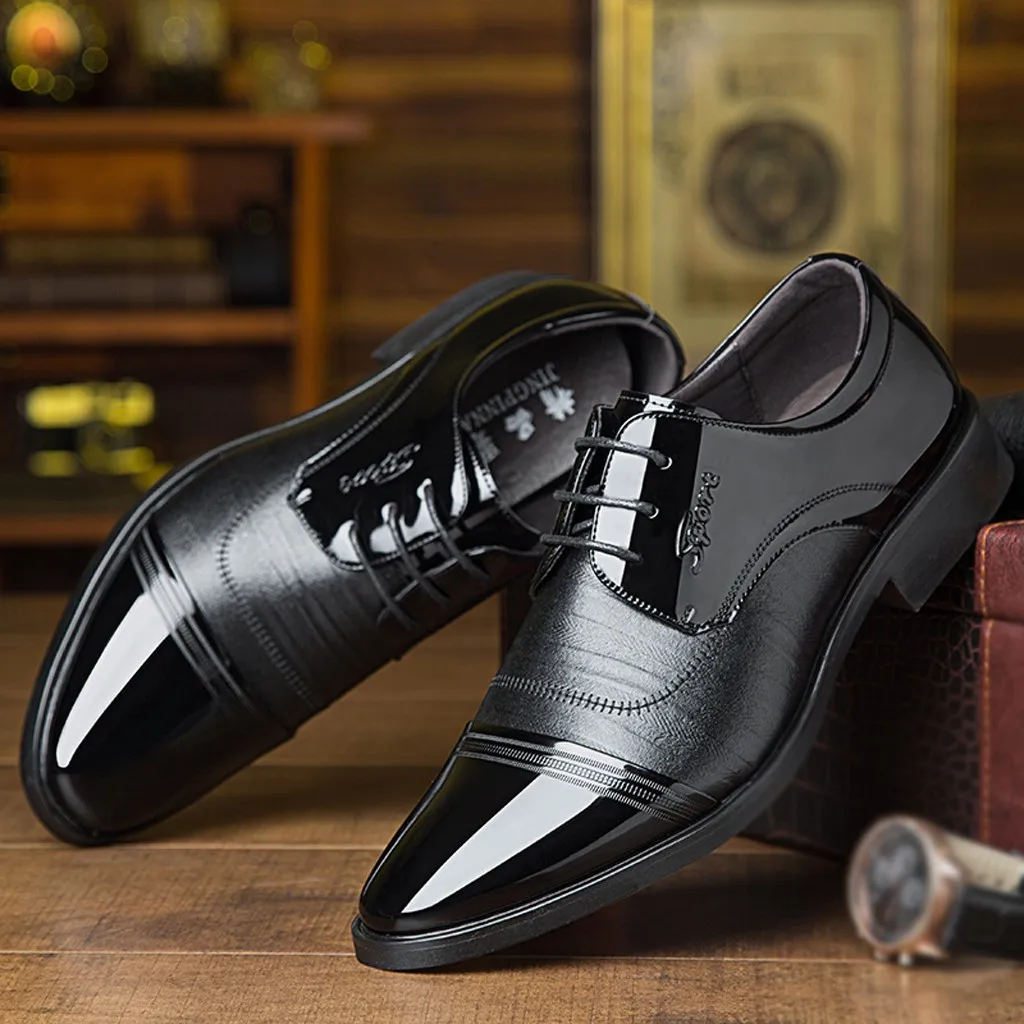 New 2019 Men's Leather Shoes Business Dress Men Formal Wedding Pointed Toe Fashion PU Flats Oxford Shoes#G4 | Обувь