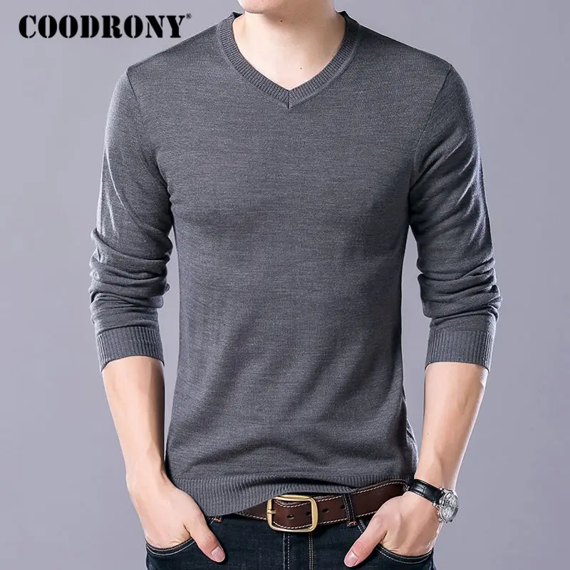 Темно-серый COODRONY, свитер, Мужская одежда, осень-зима, Pull Homme Cashemre, пуловер, свитера, мужские, на каждый день, v-образный вырез, шерсть, джерси, Hombre 8127 - Цвет: Темно-серый