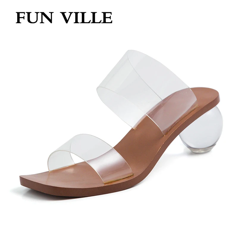 

FUN VILLE New Fashion PVC transparent Summer Women Slippers High Heels Shoes sexy ladies shoes Outside Slippers Open Toe