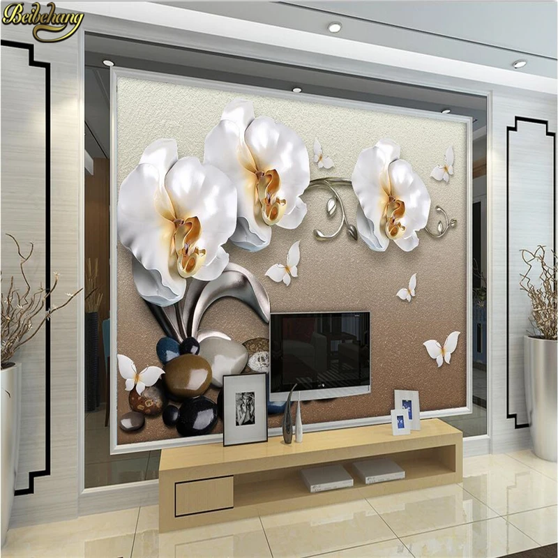 beibehang Custom photo wallpaper 3D large mural wall stickers 3d luxury gold jewelry moth orchid TV papel de parede | Обустройство