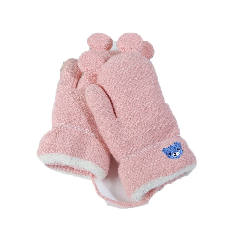 Детские зимние перчатки теплые вязаные хлопковые без пальцев с милыми животными